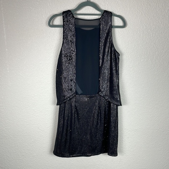 NWT Halston Heritage Black Sequin Party Mini Dress Mesh Back LBD Sparkle Sz 4 - Picture 7 of 14